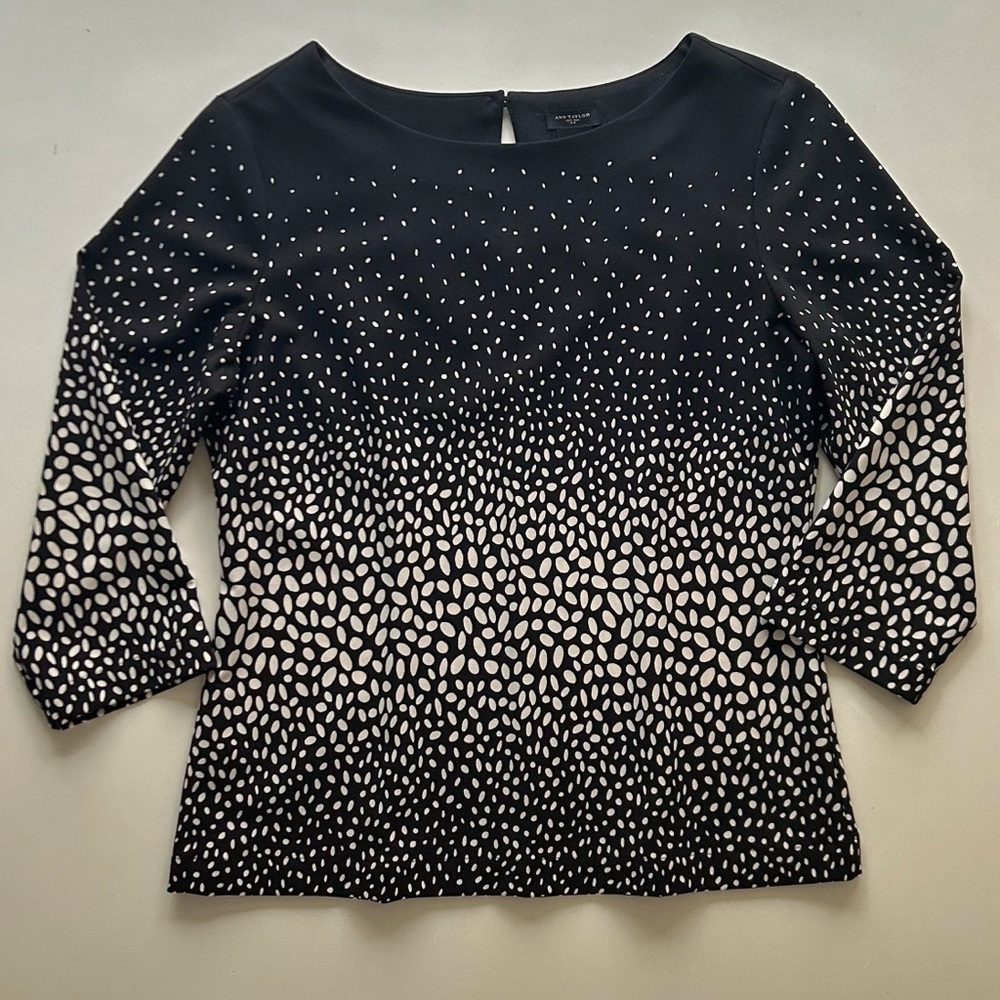 Ann Taylor Black White Ombre Dot Boatneck Blouse 3/4 Sleeve Size 2 fall/winter